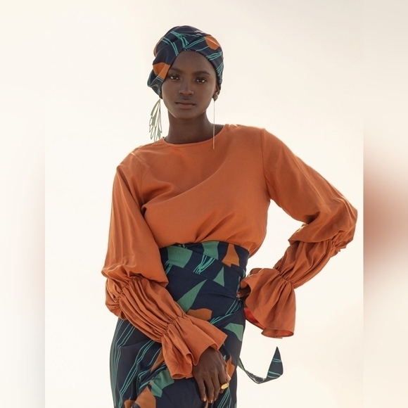 Diarrablu Sustainable Lena Top Solid Rust‎ balloon sleeves blouse S - Picture 1 of 5
